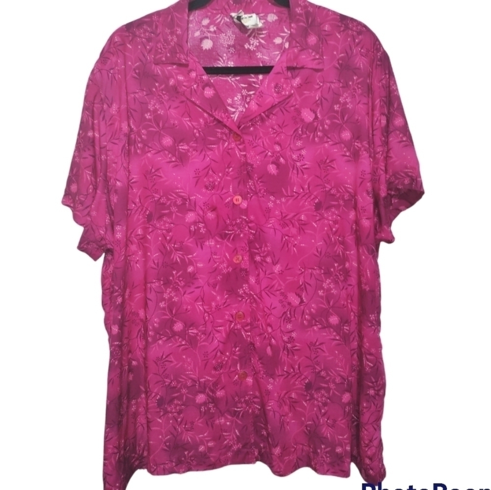 JR Bentley Plus Y2K  shirt short sleeve woman 2X pink  floral vintage